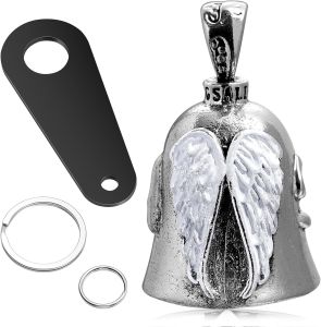 Motorcycle Angel Bell Guardian Angel Bells for Motorcycles with Key Chain Ring and Motorcycle Bell Hanger Guardian Ride Bell Motorcycle for Men Women Bell Biker Accessory (Angel Wings Style)
