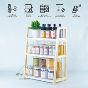 Rak Bumbu Estetik / Rak Bumbu Dapur Kayu 3 Susun / Rak Susun serbaguna