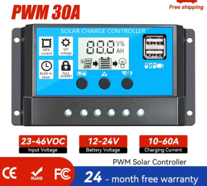 Solar Charge Controller with LCD Display – 12V/24V Battery Regulator for Solar Panels ECGSOLAX 10/30A PWM barattilla