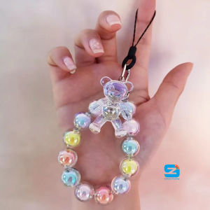 🔥 (FREE x1 Phone Strap) Cute Bear Colorful Phone Lanyard Hand Strap Phone Pendant Key Chain-K0056-炫彩迷你小熊短款挂绳彩珠手机挂绳挂链挂饰