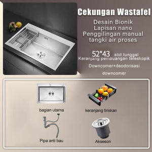 SUS304 Kitchen Sink Wastafel Dapur Lengkap Wastafel set baja tahan karat berwarna perak Wastafel Stainless Steel Set
