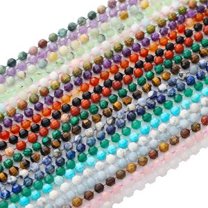 21 Style Faceted Natural Stone Beads 8 10mm Rose Quartz Tiger Eye Lapis Lazuli Amazonite Agates Amethysts Beads for Jewelry Making Diy Bracelets Length 15inch