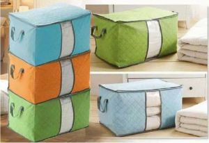 Bamboo Storage Box Bag Tas Organizer Tempat Penyimpanan Baju Pakaian Jumbo dan Selimut Serbaguna