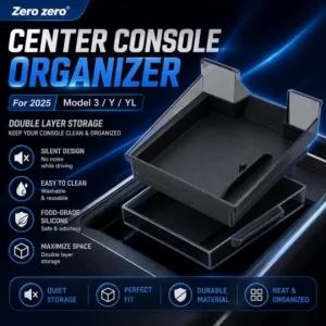 For Tesla Model 3 Y YL Center Console Organizer 2025 2026 Hidden Double Layer Armrest Storage Silicone Pad Anti-Slip Zero zero