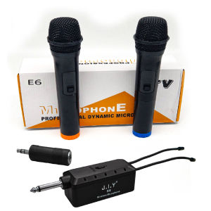 ไมค์โครโฟน  ไมค์ลอยแบบพกพา KTV รุ่น E6 ชุดรับ- ส่งไมโครโฟนไร้สาย  ไมค์คู่แบบมือถือ Wireless Microphone UHF  ปรับความถี่ได้ น้ำหนักเบา พกพาไปได้ทุกที่