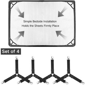 Bed Sheet Holders With Adjustable Straps And Triangle Clips For A Secure Fit