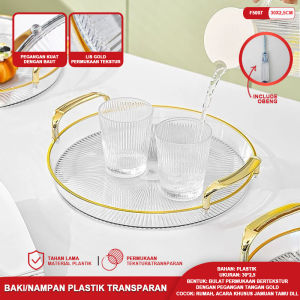 Baki Nampan Saji Plastik Transparan Motif Food Grade Lis Gold Mewah Wadah Makanan Serbaguna