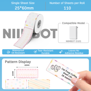 Niimbot Cute Animal Label Stickers Compatible With D101 Printer Barcode Price Size Name Labels Waterproof Oil-proof Tear Resistant or School Home Organizer Supermarket Store Catering