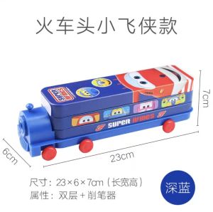 Authentic Disney Childrens Stationery Box Cartoon Double-layer Train Multifunctional Creative Iron Pencil Case