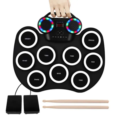 9 Pads Electronic drum set USB Roll-Up Drum Portable Foldable Drum Pad Kit with Drum Stick/drum set for kids