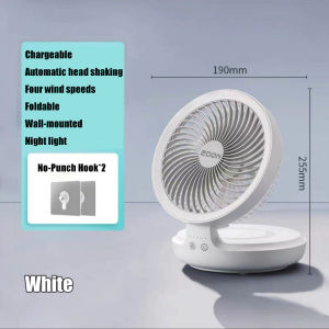 💛[SPOT] Edon 2 In 1 Rechargeable Air Circulation Fan Folding wall-Mounted Fan Wireless Auto Rotate Desk Table Fan with Nightlight