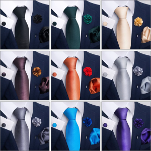 9 Color Men’s Tie Pocket Square Cufflinks Lapel Pin Formal Dress Set For Wedding Business