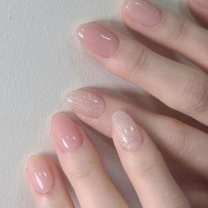24Pcs Press on Nail Short Almond False Nail Artificial Nail Acrylic Full Cover Stick on Nail Manicure Nail Art