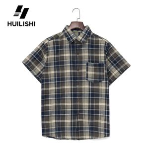 HUILISHI Mens Plaid Casual Fashion Loose Short Sleeve Shirt