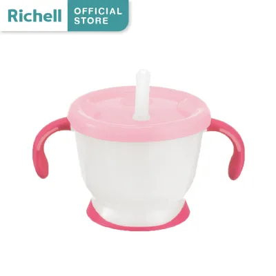Richell Baby(ริเชลล์) ถ้วยฝึกดูดสีใหม่!! รุ่น AQ มีปุ่มกดน้ำ สำหรับเด็กฝึกดูดหลอด หลอดกันสำลัก(150มล.)