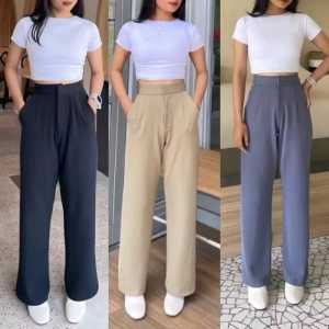 Cozie Knit Pants - Celana Highwaist Wanita Kulot Rib Premium - Celana Panjang Korean Anti Kusut Terbaru