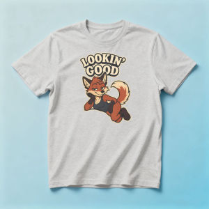 Sultry Lying Red Fox Lookin Good Retro Letter Print T-Shirt Men Cotton Crew Neck Furry Enthusiast Daily Casual Short Sleeve Tee