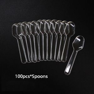 PATTYUIO 100pcs Transparent Disposable Clear Plastic Spoons Plastic 7.52cm Disposable Flatware Spoons Mini Thicken Ice Cream