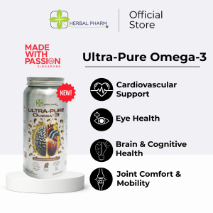 Herbal Pharm Ultra-Pure Omega-3 – Triple Strength Fish Oil for Heart Brain Joint Support & Anti-Inflammatory Benefits 60 Softgels
