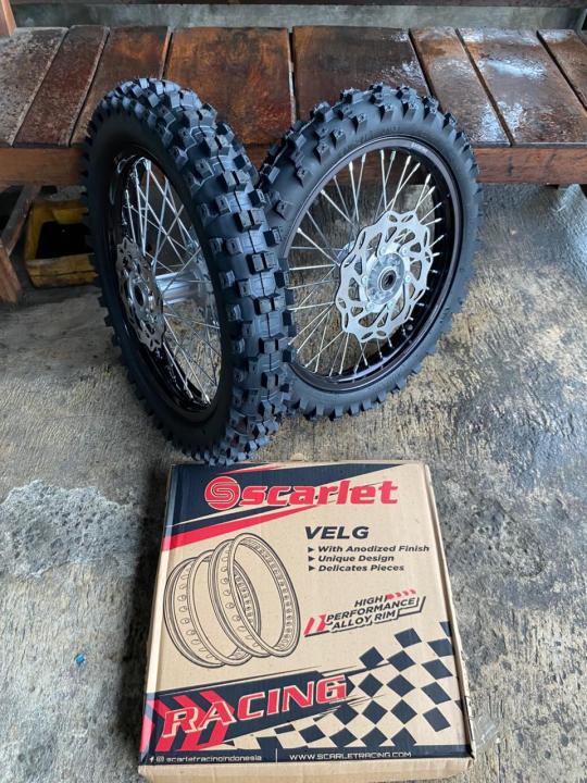 Paket Roda RBT KLX Velg Scarlet  Ukur 160/185-17 - Ban Primax Baru Plus Disc +Gear