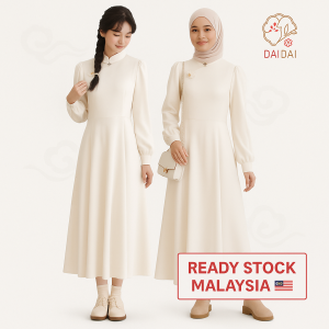 daidai (Ready Stock) Women Long Apricot Chinese Fashion Qipao Elegant Cheongsam Dress Muslimah 新重视复古国风改良旗袍杏色连衣裙早春新款长裙