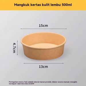 Kraft paper bowl 500ml 750ml 1000ml disposable kraft paper bowl fruit salad bowl with lid food packaging container box paper bowl packaging box environmentally friendly microwaveable 50pcs optional with lid