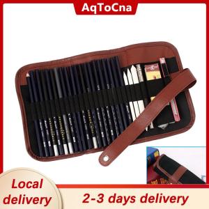 [COD] AqToCna Ship within 24 hours Canvas pen curtain pen bag 24 hole large capacity sketching color lead roll pen