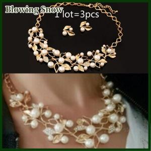 Blowing Tree Leaves Necklace Earring Elegant Ladies Luxury Jewelry Set