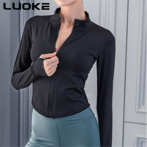 Luoke sport jacket Sports jacket slim slimming fashion short stand-up collar top trousers running yoga sports wear women