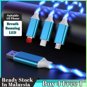 3 in 1 Led USB Cable 3A 磁吸发光手机充电线快充 Handphone Phone Smartphone Charge Cable Android Type C Fast Charging Kabel Wayar Cas Telefon Ugreen Remax  Accessories Charger Casing