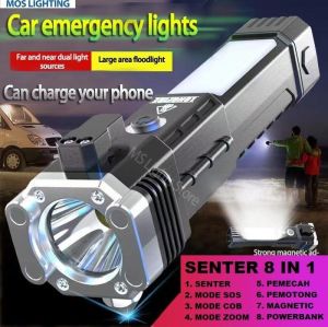 Senter Emergency LED Powerbank 8 in 1 Multifungsi USB Rechargeable / Senter Emergency Murah / Senter Paling Terang / Senter Powerbank Murah