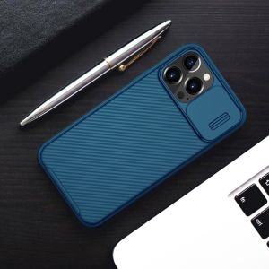 Ốp lưng chống sốc nắp trượt bảo vệ camera cho iPhone 16 15 14 13 Pro Max 14 15 16 Plus hiệu Nillkin Camshield - Viền TPU đệm khí chống sốc Lưng nhám PC