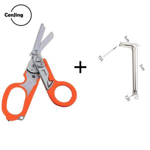 💖【Special price】💖Cjing ชุดช่วยตัดกรรไกรทางการแพทย์แบบยุทธวิธีชุดปฐมพยาบาลฉุกเฉินกรรไกรแบบแรปเตอร์คีมพับเก็บได้เครื่องมือ