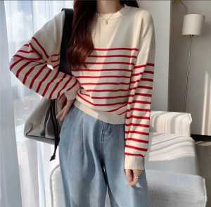 TERBARU DI SWEATER KNIT RAJUT STRIPE PREMIUM SIZE JUMBO - PAKAIAN BAJU ATASAN WANITA DEWASA TERLARIS