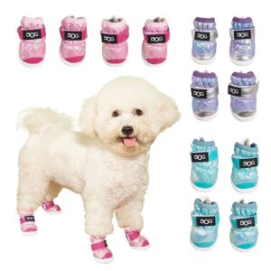 GBDSVD 4pcs/set ทนต่อการสึกหรอ รองเท้าสุนัขฤดูหนาว กันน้ำกันน้ำได้ กันลื่น รองเท้ากีฬาสุนัข รองเท้าสุนัขอบอุ่น ผ้าฝ้าย/ผ้า อุปกรณ์ป้องกันอุ้งเท้าสุนัข กิจกรรมกลางแจ้งกลางแจ้ง