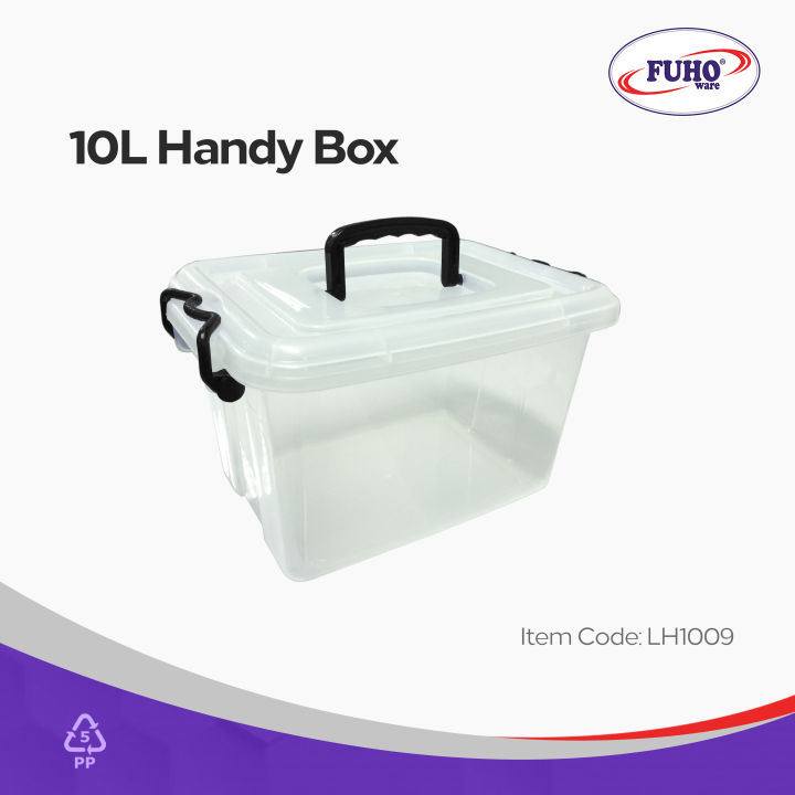 FUHO Plastic Handy Box, #LH1009 (10L). 1 pc. Storage Container with Lock &  Handle. Organizer Box
