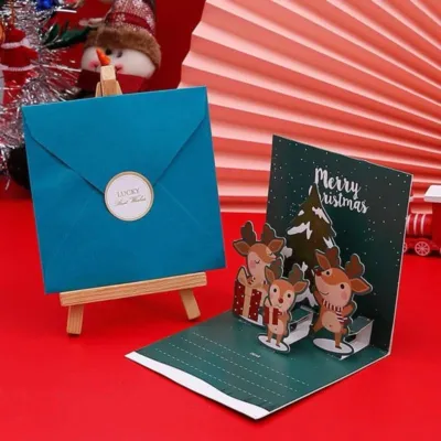 1Pcs 3D Pop-Up Christmas Greeting Cards with Santa and Snowman Holiday Themed Paper Cards for Anyone Personalized Festive Wishes Includes Envelopes - Pack of Christmas Cartoon Cards for Family and Friends