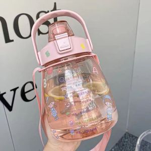 1.5L Student Sports Water Bottle With Straw Portable Cute Children Drinking Water Bottle