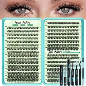 Wispy Lash Clusters Kit D Curl Lashes Cluster Natural Look Eyelashes 9-16mm IndividualDIY Eye LashCluster Eyelash Extensions Kit with Bond Seal Tweezers Brush Super Thin Band(30D 40D 50D Mix)