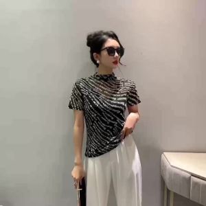 Ammin Áo thun cotton tay ngắn in chữ cái bất thường thời trang vòng cổ đơn giản 2024 áo Áo Blouse thanh lịch nữ thoải mái thường ngày