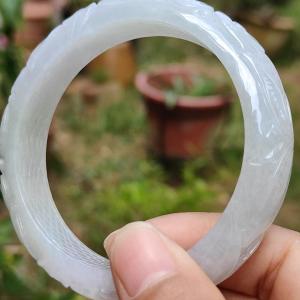 Light Lavender Natural Type A Jadeite Jade crafted with Pattern of Flowers with shape of Peace Bangle Bracelet certificate weigh 60.82 grams measurement 14 * 8.6 mm Bangle Wrist Size: 56.5 mm (bangle6)