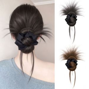 CHENGXU Elegant Flower Bun Head Wig Claw Clip Scrunchie Messy Curly Chignon Fashion Hair Band Ball Head Wig Women