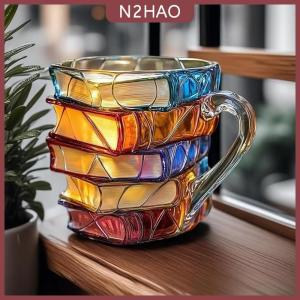 N2HAO  Sơn Cuốn Sách Cốc 11Oz Mới Lạ 3D Sơn Sách Cà Phê Cốc Độc Đáo Đầy Màu Sắc Nhựa Sách Ngăn Xếp Cốc Cà Phê Bộ Sưu Tập Quà Tặng