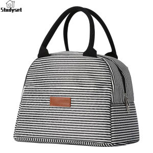 Studyset IN stock Oxford Cloth Printed Women Portable Insulated Lunch Bag Double Zippers Waterproof Three-layer Heat Insulation High-capacity Pouch