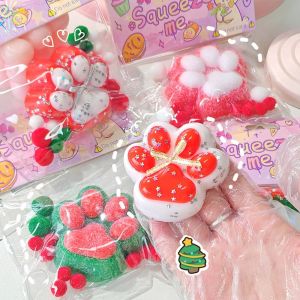 FERAB Slow Rebound Christmas Cat Paw Squeeze Toys Kneading Silicone Cartoon Cat Claw Toy Funny Handmade Cat Paw Pinch Toy Children