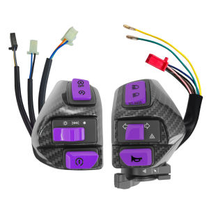 Motorcycle Handlebar Control Switch Set for Yamaha MIO Carbon Fiber/Matte Cover Purple/Red Buttons