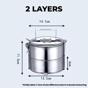 ☀️Life Core☀️ 2/3/4/5 Tier 14cm Stainless Steel Food Carrier Lunch Box Multilayer Tiffin Carrier Container | Portable Bento Stackable Storage Box | Thermal Hot Food Warmer for School Office Travel Work Kitchen Picnic Camping
