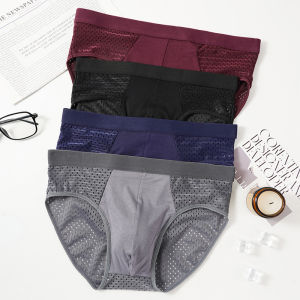 Mens Mesh Breathable Briefs Summer Ice Silk Panties Boxers Men Solid Color Underwear Casual Simple Male Underpants XL-4XL