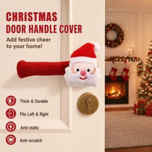 Christmas Door Handle Gloves Plush Anti Collision Santa Claus Doorknob Cover Anti Static Xmas Decor
