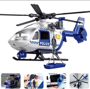 Pull-Back Helicopter Drone Toy for Kids | Police Rescue Aircraft Model Toy for Boys Girls | Learning Helicopter Toy with Lights & Sound | Educational Pull Back Aircraft